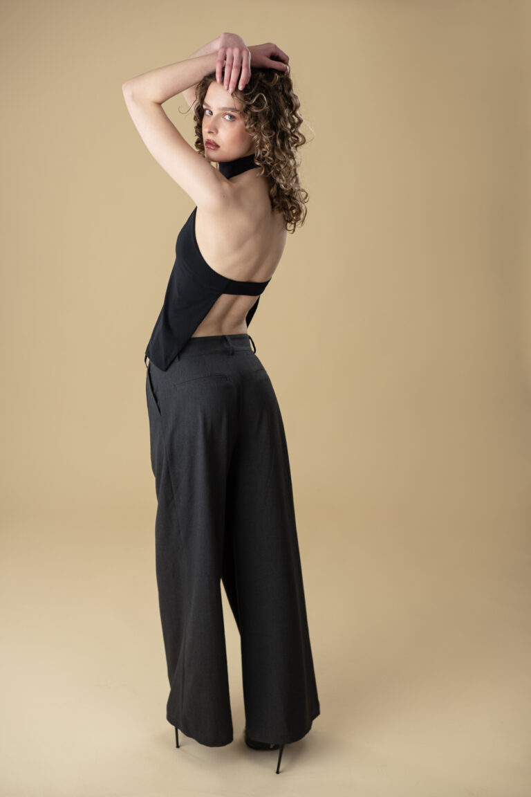 Model on a beige background