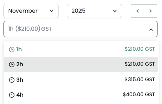 How to select the number of hours for your studio booking